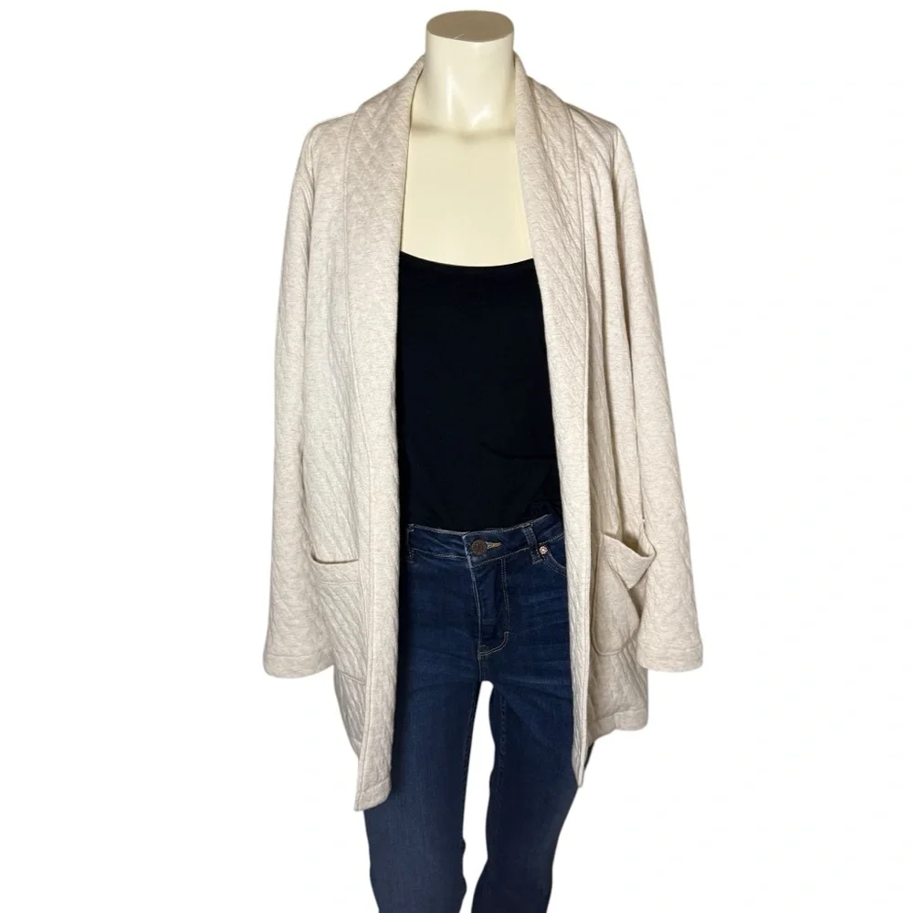 Johnston & Murphy Quilted Cream Shawl-Collar Cardigan Open Front Womens Size XS - Picture 4 of 10